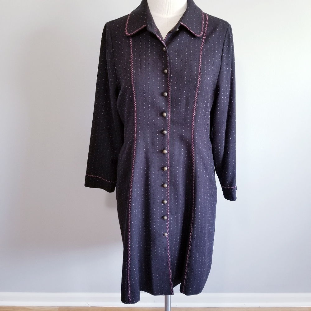 VINTAGE WOOL SHIRT DRESS LONG SLEEVE WOMEN